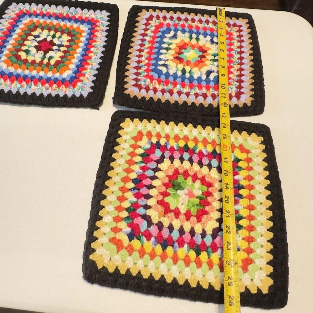Set 3 Vtg‎ Large Handmade Crochet Hot Pad Trivet Multicolor Thick Double Layers